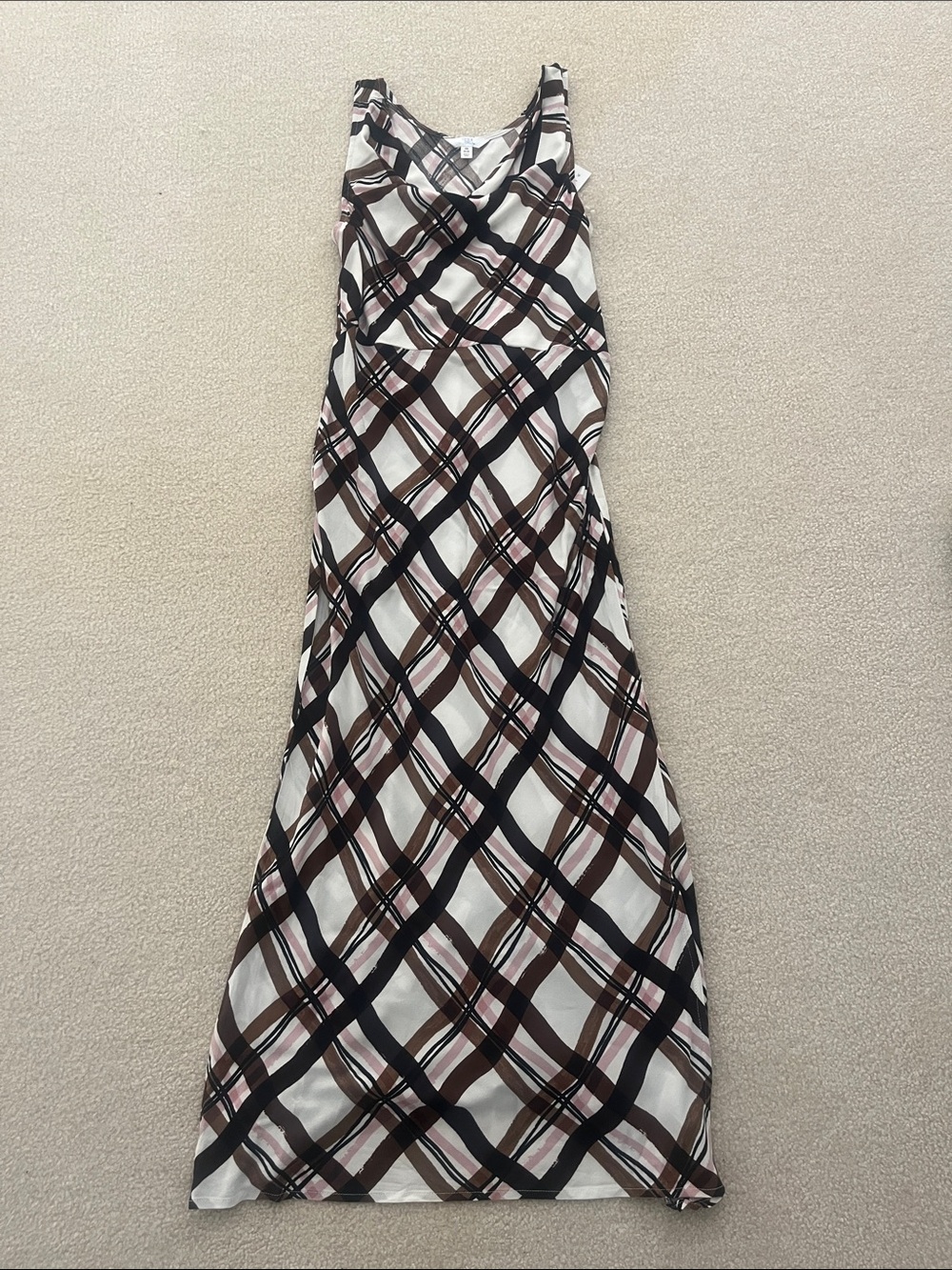 Time and Tru Sleeveless Plaid Maxi Dress in Brown and Black